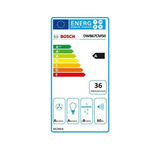 Emhætte vægmonteret BOSCH DWB67CM50 60 cm - rustfrit stål, 671 m³/t, LED, A