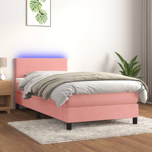 Kontinentalseng med madras og LED-lys 80×200 cm - velour, pink
