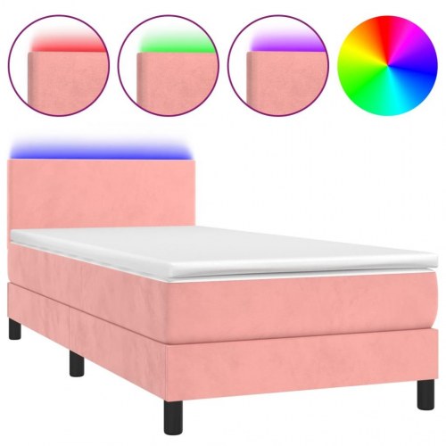 Kontinentalseng med madras og LED-lys 80×200 cm - velour, pink