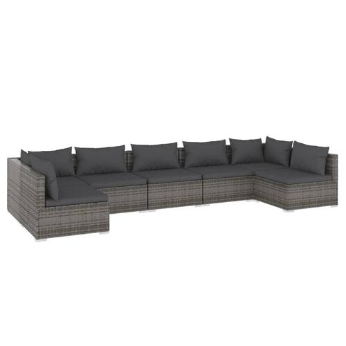 Loungesæt til haven 7 dele med hynder polyrattan grå
