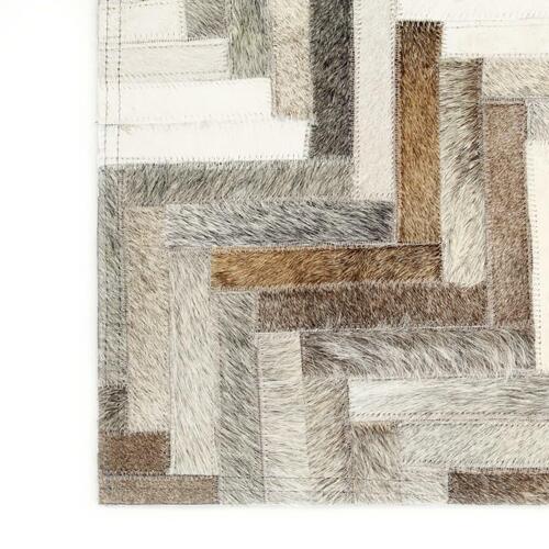Patchworktæppe ægte læder med hår 80 x 150 cm grå/hvid