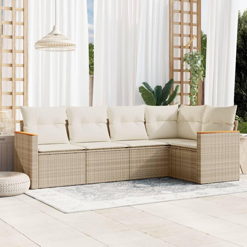 Sofasæt til haven 5 dele med hynder i polyrattan beige