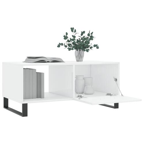 Sofabord 90x50x40 cm konstrueret træ hvid højglans