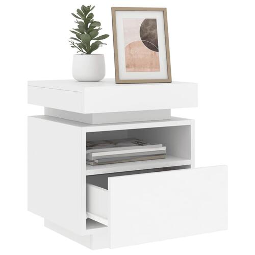 Sengebord med LED-lys 40x39x48,5 cm hvid
