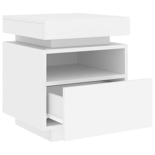 Sengebord med LED-lys 40x39x48,5 cm hvid