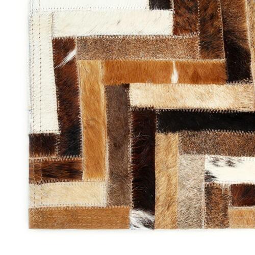 Patchworktæppe ægte læder med hår 160 x 230 cm hvid/brun