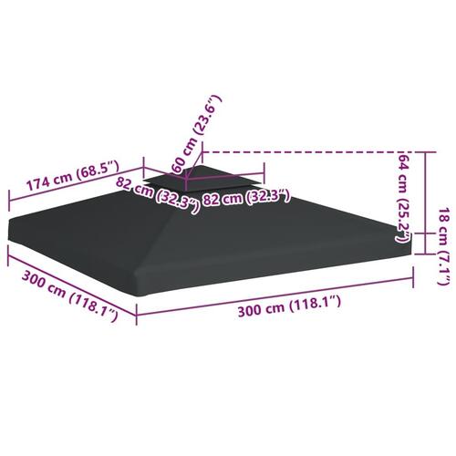 Baldakin til havepavillon 3x3 m 310 g/m² mørkegrå