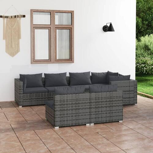 Loungesæt til haven 7 dele med hynder polyrattan grå