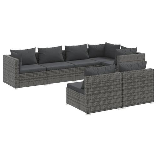 Loungesæt til haven 7 dele med hynder polyrattan grå
