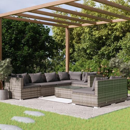 Loungesæt til haven 8 dele med hynder polyrattan grå