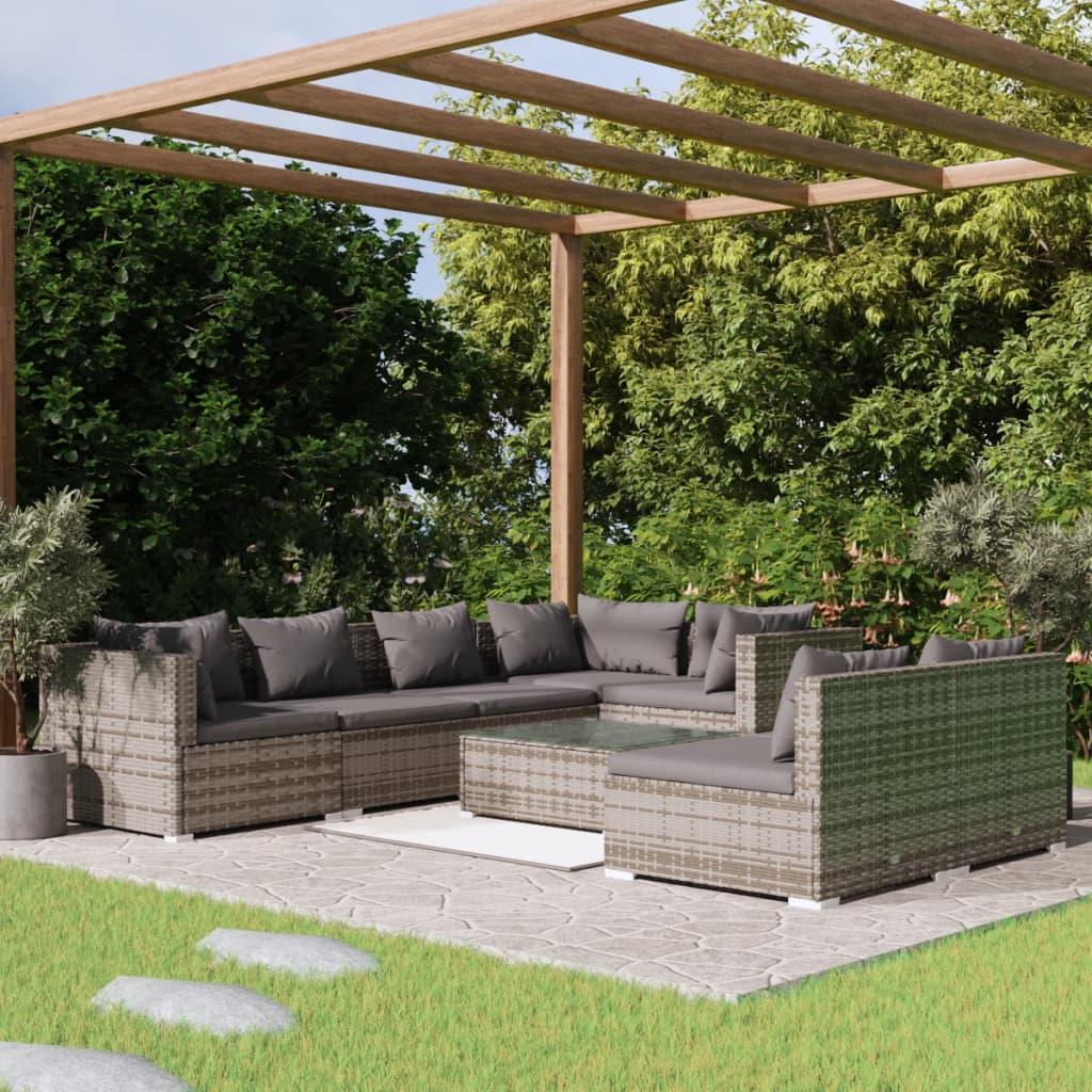 Loungesæt til haven 8 dele med hynder polyrattan grå