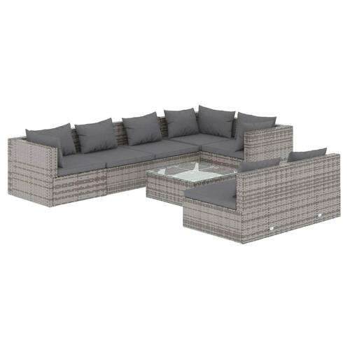 Loungesæt til haven 8 dele med hynder polyrattan grå