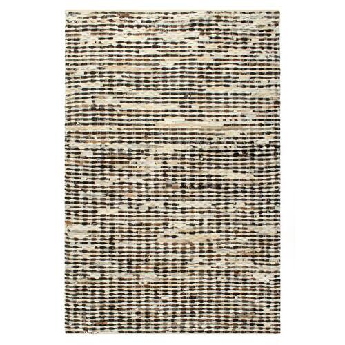 Gulvtæppe ægte læder med hår 120 x 170 cm sort/hvid