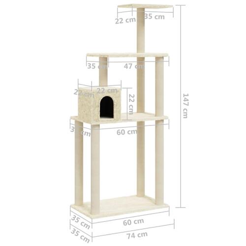 Kradsetræ med sisalkradsestolper 147 cm cremefarvet