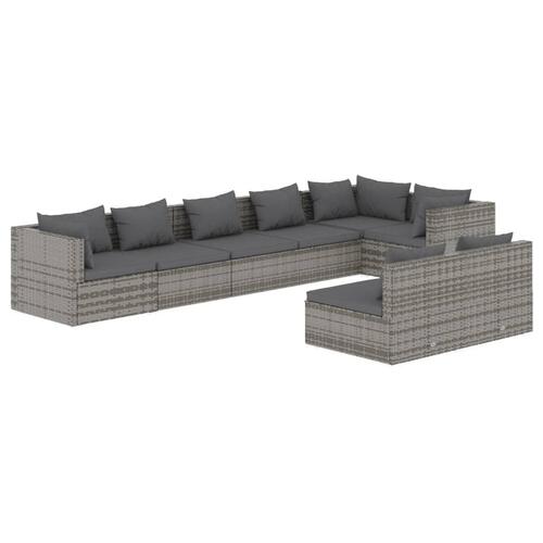 Loungesæt til haven 8 dele med hynder polyrattan grå