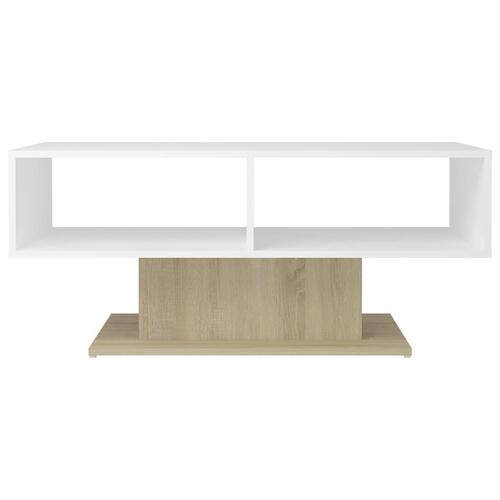 Sofabord 103,5x50x44,5 cm konstrueret træ hvid og sonoma-eg