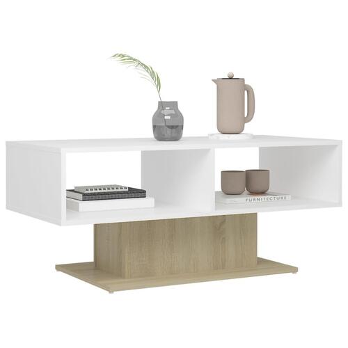 Sofabord 103,5x50x44,5 cm konstrueret træ hvid og sonoma-eg