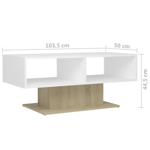 Sofabord 103,5x50x44,5 cm konstrueret træ hvid og sonoma-eg