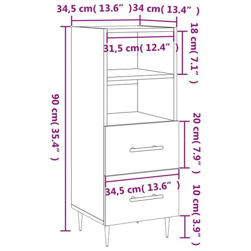 Skænk 34,5x34x90 cm konstrueret træ hvid højglans