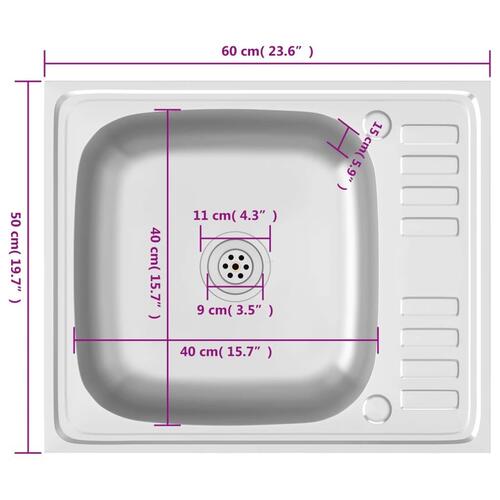 Køkkenvask med afløbssæt 600x500x155 mm rustfrit stål sølv