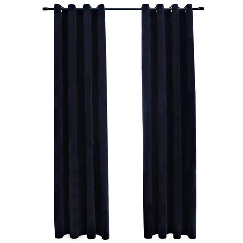 Lysdæmpende gardiner 2 stk. med ringe 140 x 225 cm fløjl sort