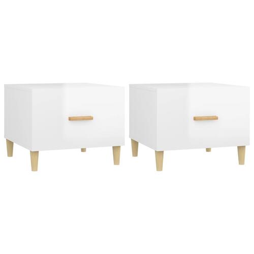 Sofaborde 2 stk. 50x50x40 cm konstrueret træ hvid højglans