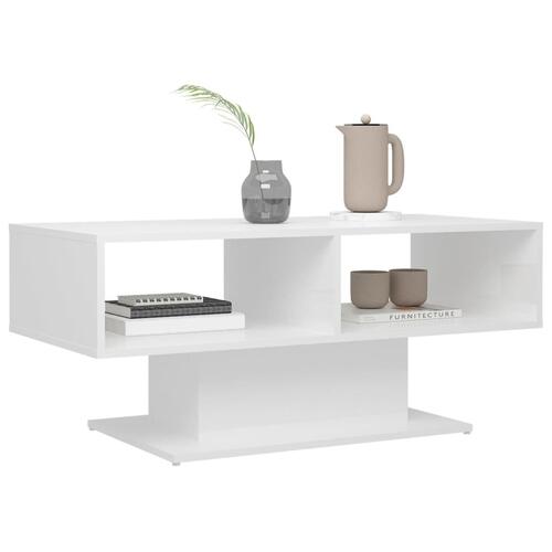 Sofabord 103,5x50x44,5 cm konstrueret træ hvid højglans