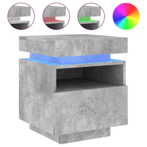 Sengebord med LED-lys 40x39x48,5 cm betongrå