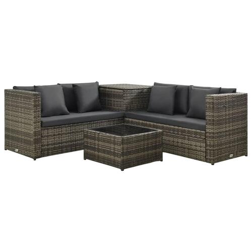 Loungesæt til haven 4 dele med hynder polyrattan grå