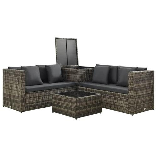 Loungesæt til haven 4 dele med hynder polyrattan grå