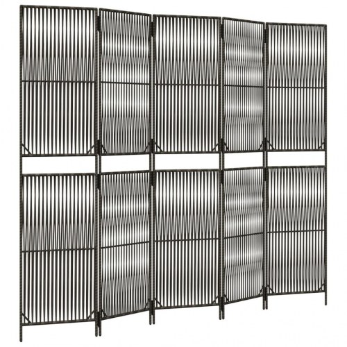 Rumdeler med 5 paneler i polyrattan - grå, 245 × 200 cm