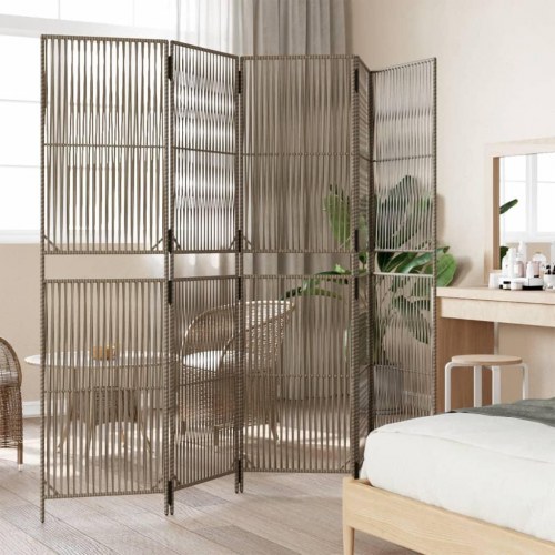 Rumdeler med 5 paneler i polyrattan - grå, 245 × 200 cm