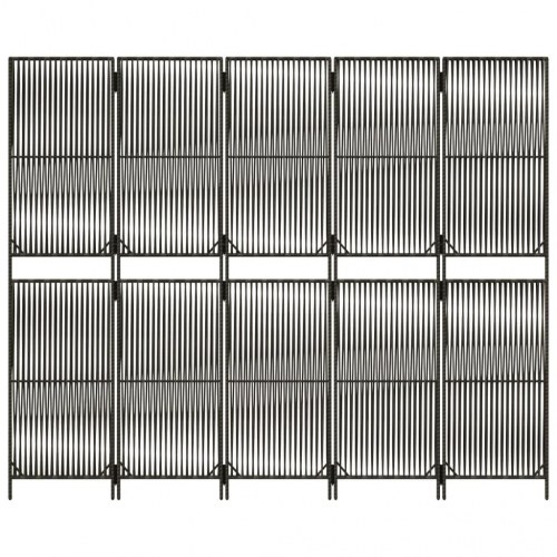 Rumdeler med 5 paneler i polyrattan - grå, 245 × 200 cm