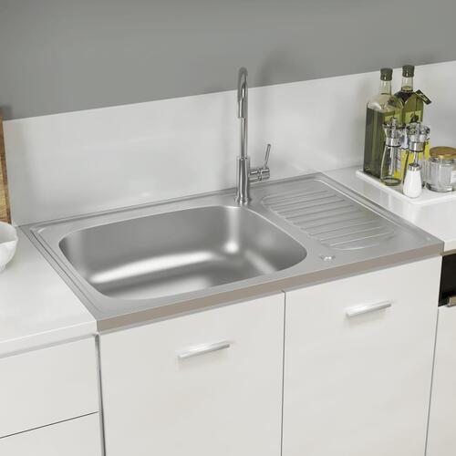 Køkkenvask med afløbssæt 800x500x155 mm rustfrit stål sølv