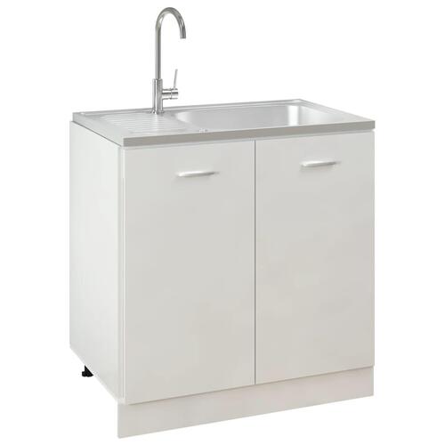 Køkkenvask med afløbssæt 800x500x155 mm rustfrit stål sølv
