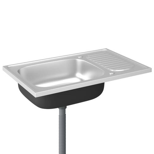 Køkkenvask med afløbssæt 800x500x155 mm rustfrit stål sølv