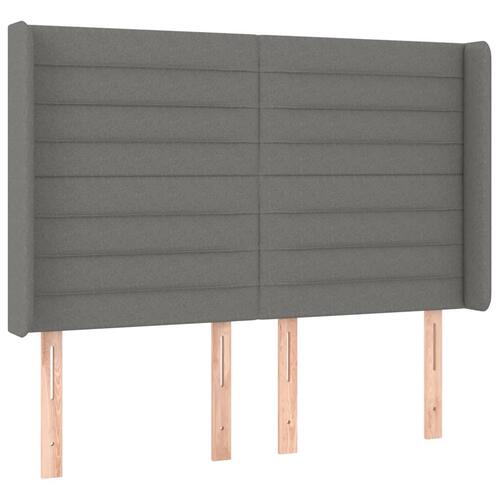 Sengegavl med kanter 147x16x118/128 cm stof mørkegrå