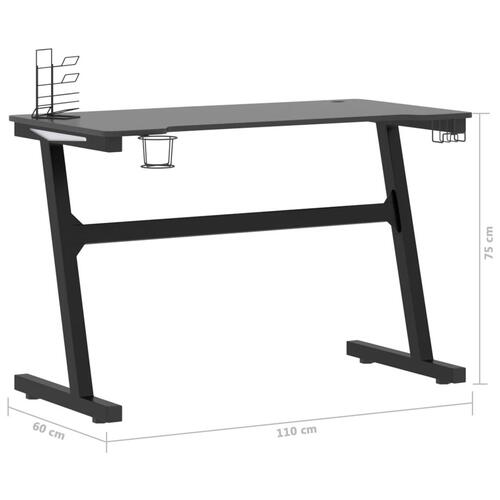 Gamerbord med LED-lys og Z-formede ben 110x60x75 cm sort