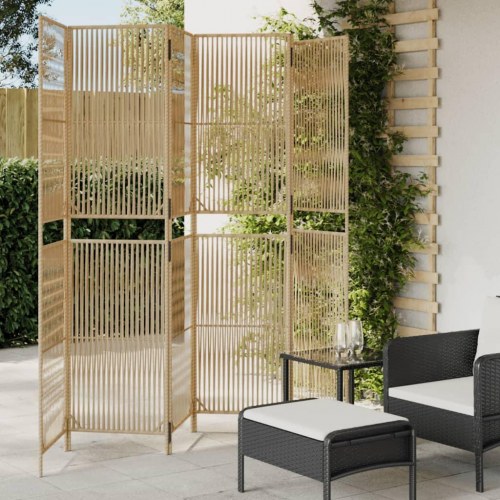 Rumdeler med 6 paneler i polyrattan - beige, foldbar