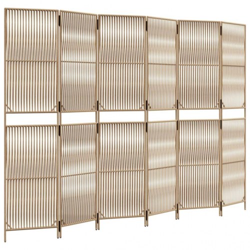Rumdeler med 6 paneler i polyrattan - beige, foldbar