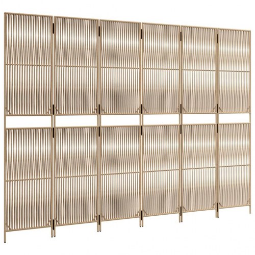 Rumdeler med 6 paneler i polyrattan - beige, foldbar