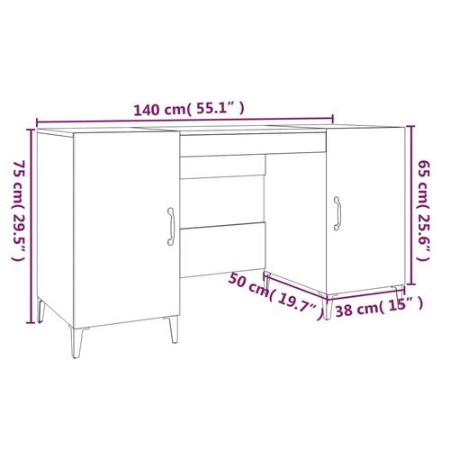 Skrivebord 140x50x75 cm konstrueret træ sonoma-eg
