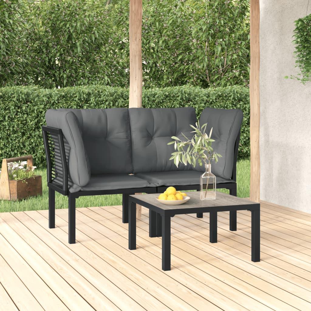 Loungesæt til haven 3 dele polyrattan sort og grå
