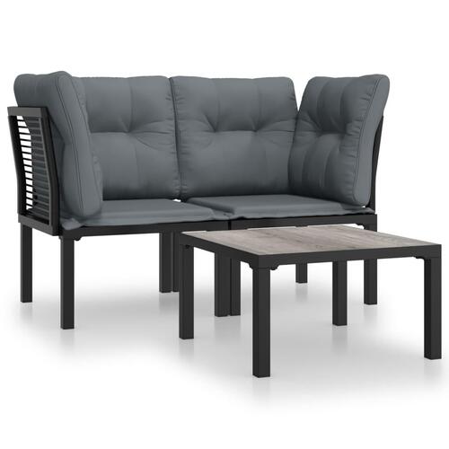 Loungesæt til haven 3 dele polyrattan sort og grå
