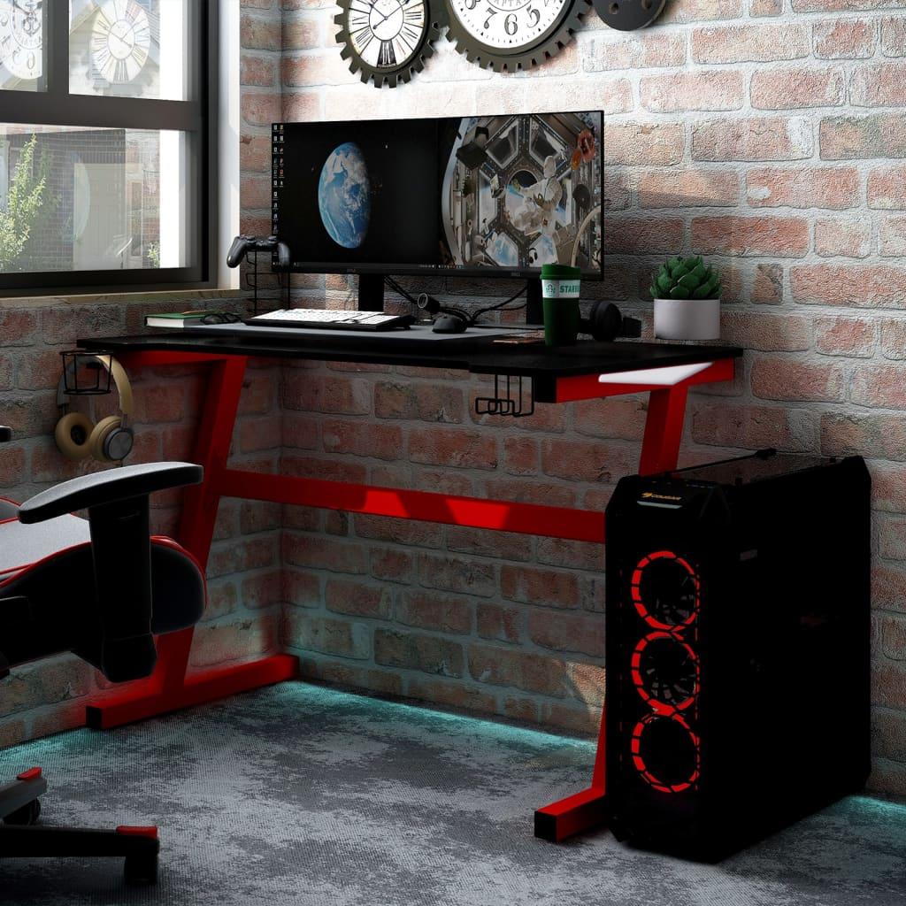 Gamerbord med LED-lys og Z-formede ben 110x60x75 cm sort og rød
