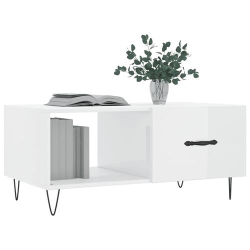 Sofabord 90x50x40 cm konstrueret træ hvid højglans