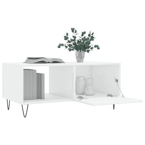 Sofabord 90x50x40 cm konstrueret træ hvid højglans