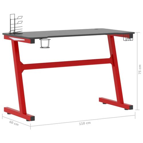 Gamerbord med LED-lys og Z-formede ben 110x60x75 cm sort og rød