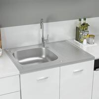 Køkkenvask med afløbssæt 800x600x155 mm rustfrit stål sølv