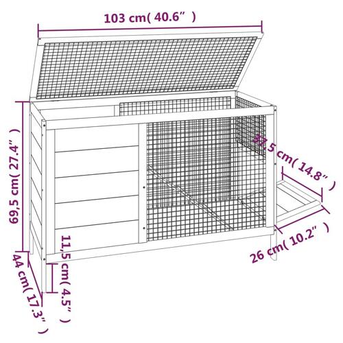 Kaninbur 103x44x69,5 cm massivt fyrretræ grå